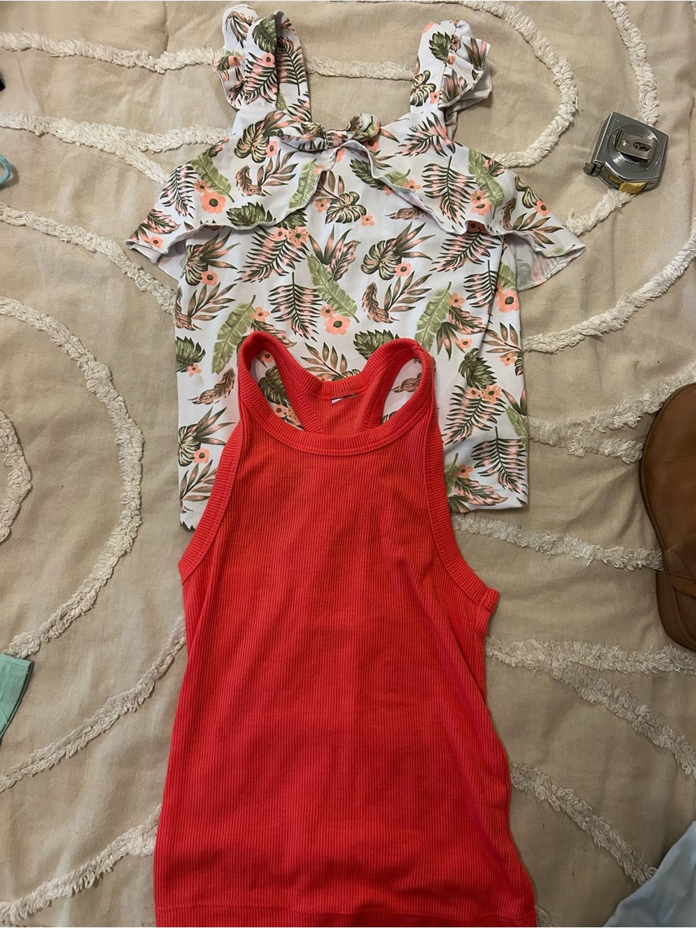 Source Unknown Kids Red Ribbed Tank Top & Floral Ruffle Tie-Strap Top Set - Picture 3 of 5